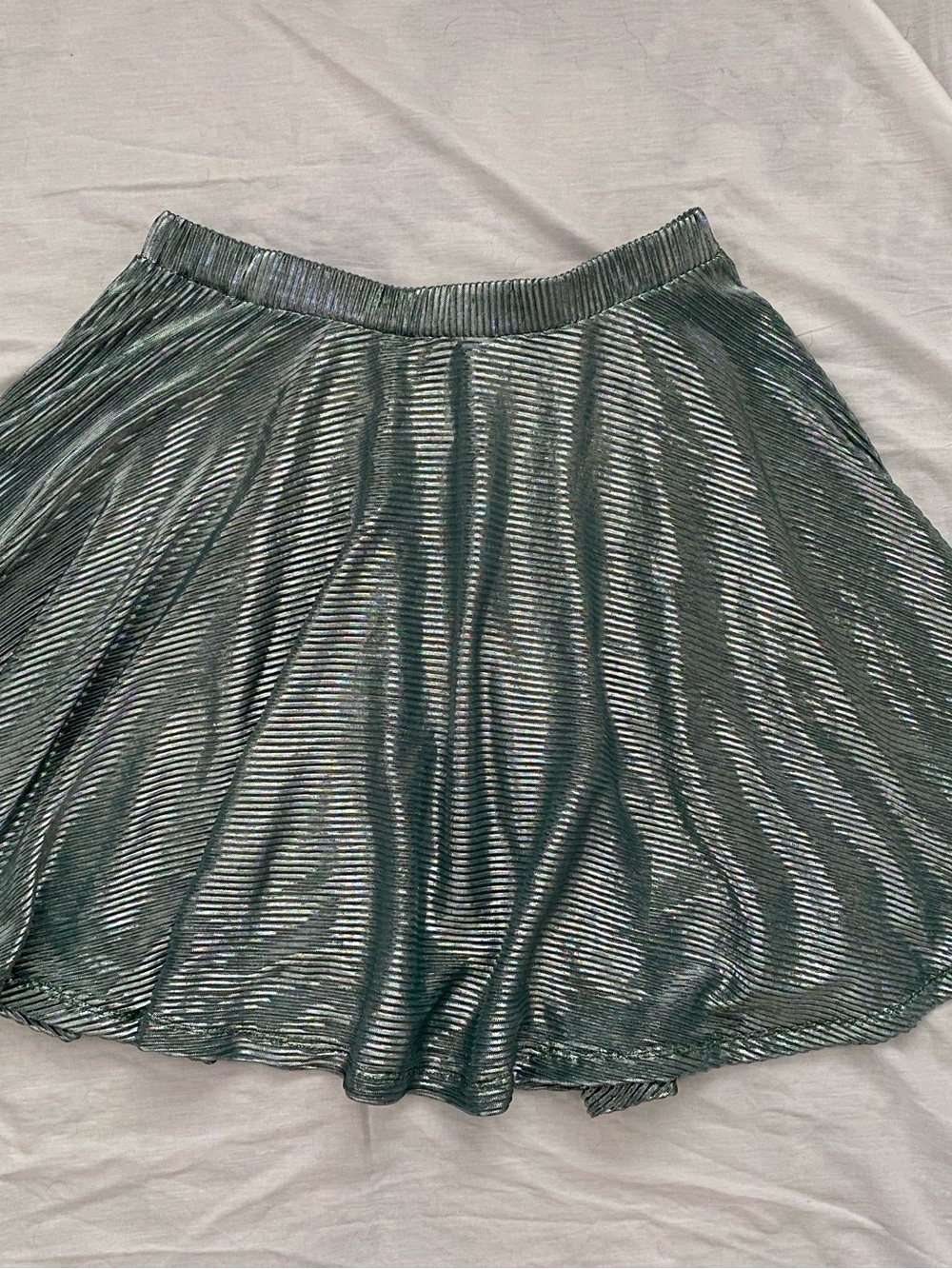 Shimmering Green Metallic Circle Skirt with Elastic Waist